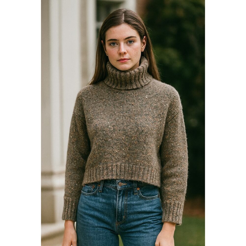 ana brown preppy acrylic blend cropped turtlneck sweater XS